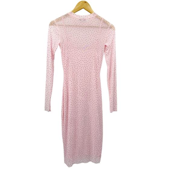AFRM pink rhinestone mesh long sleeve midi dress - Picture 4 of 5